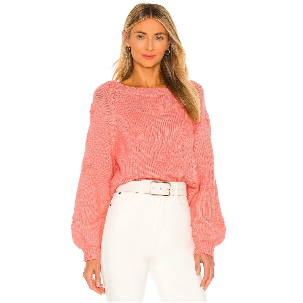 Tach Clothing M 100% Wool Jana Sweater $305 Handmade Knit Daisy Coral Pink - Picture 11 of 11
